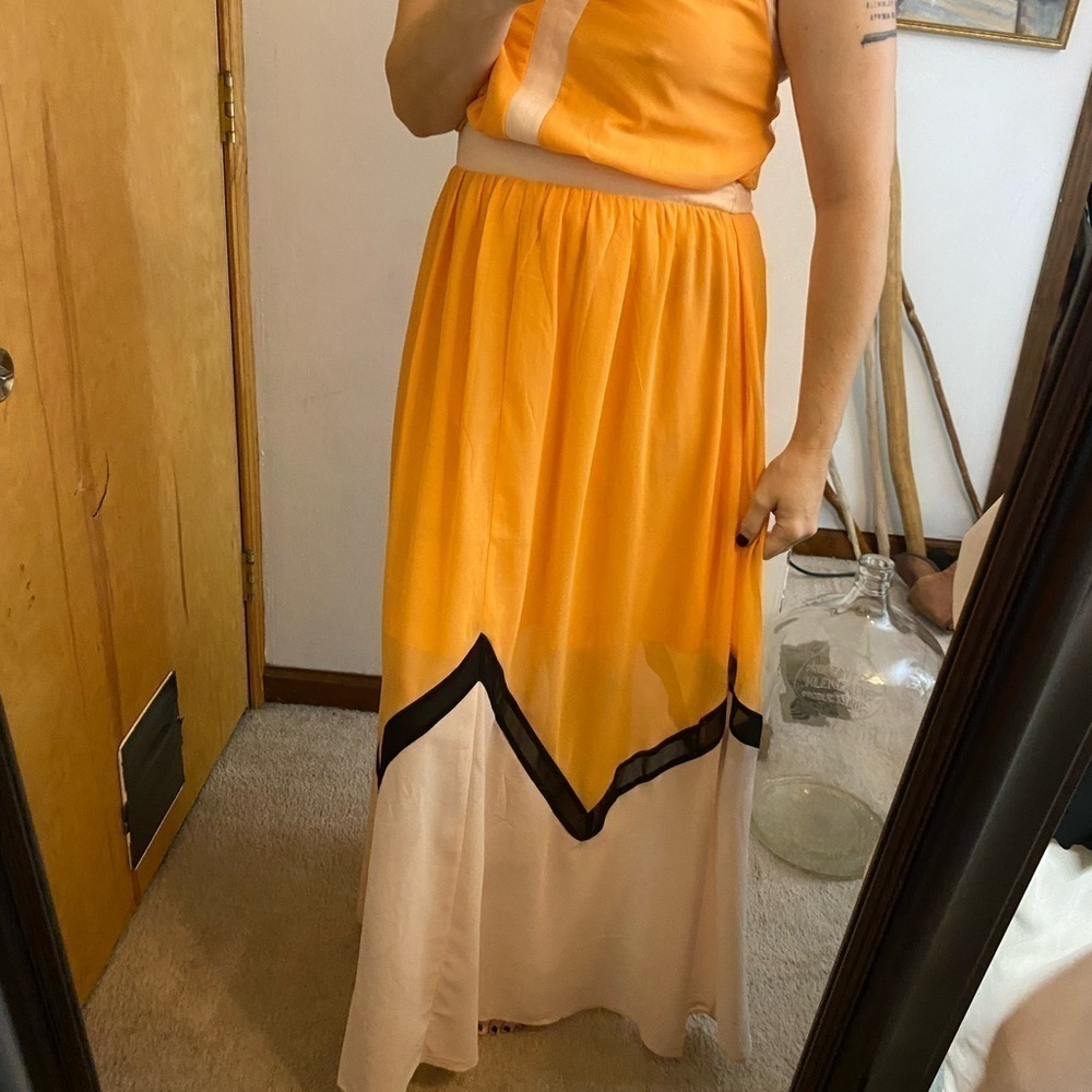 NWT Lucy Paris Chiffon Orange Retro Colorblock Maxi